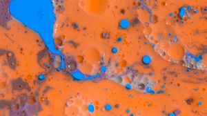 Preview wallpaper paint, liquid, stains, spots, abstraction, orange, blue