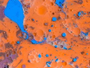 Preview wallpaper paint, liquid, stains, spots, abstraction, orange, blue