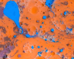 Preview wallpaper paint, liquid, stains, spots, abstraction, orange, blue