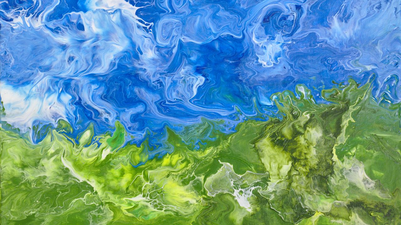 Wallpaper paint, mixing, stains, abstraction, blue, green