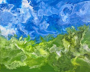 Preview wallpaper paint, mixing, stains, abstraction, blue, green