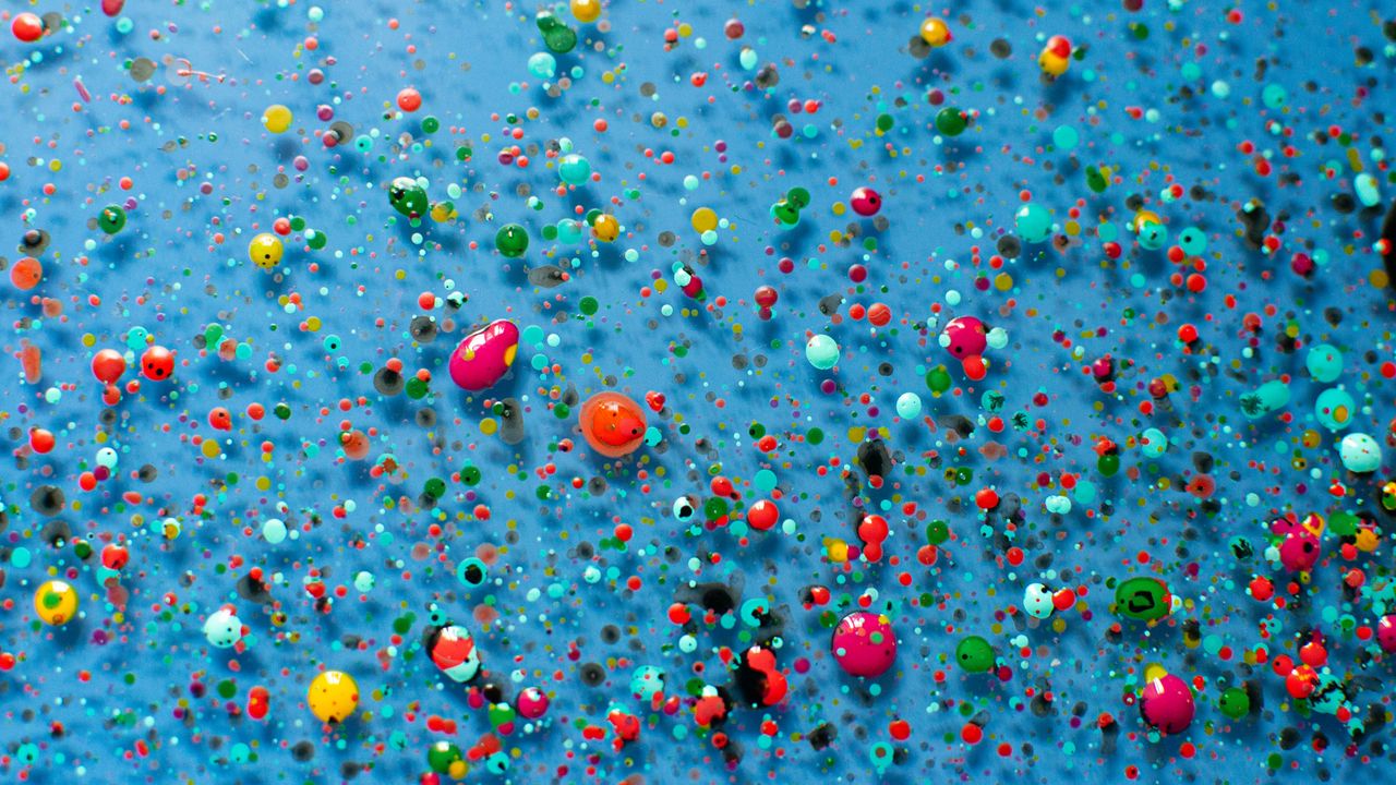 Wallpaper paint, spray, drops, multicolored, blue