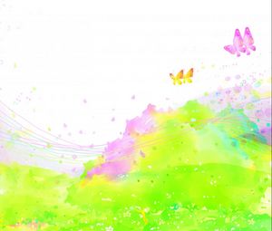 Preview wallpaper paint, spray, field, flowers, butterflies