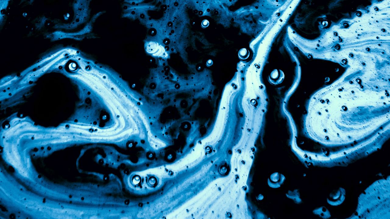 Wallpaper paint, stains, bubbles, blue, abstraction