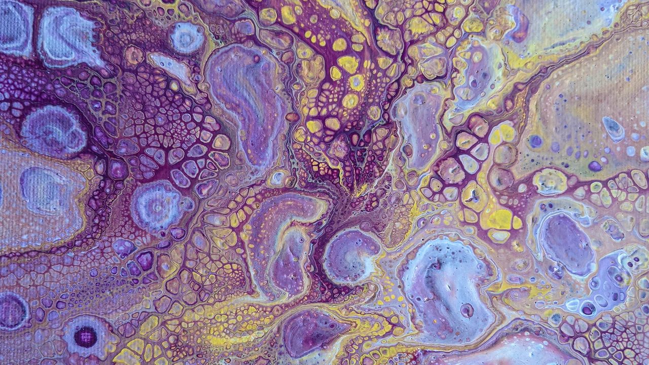 Wallpaper paint, stains, liquid, macro, purple, yellow