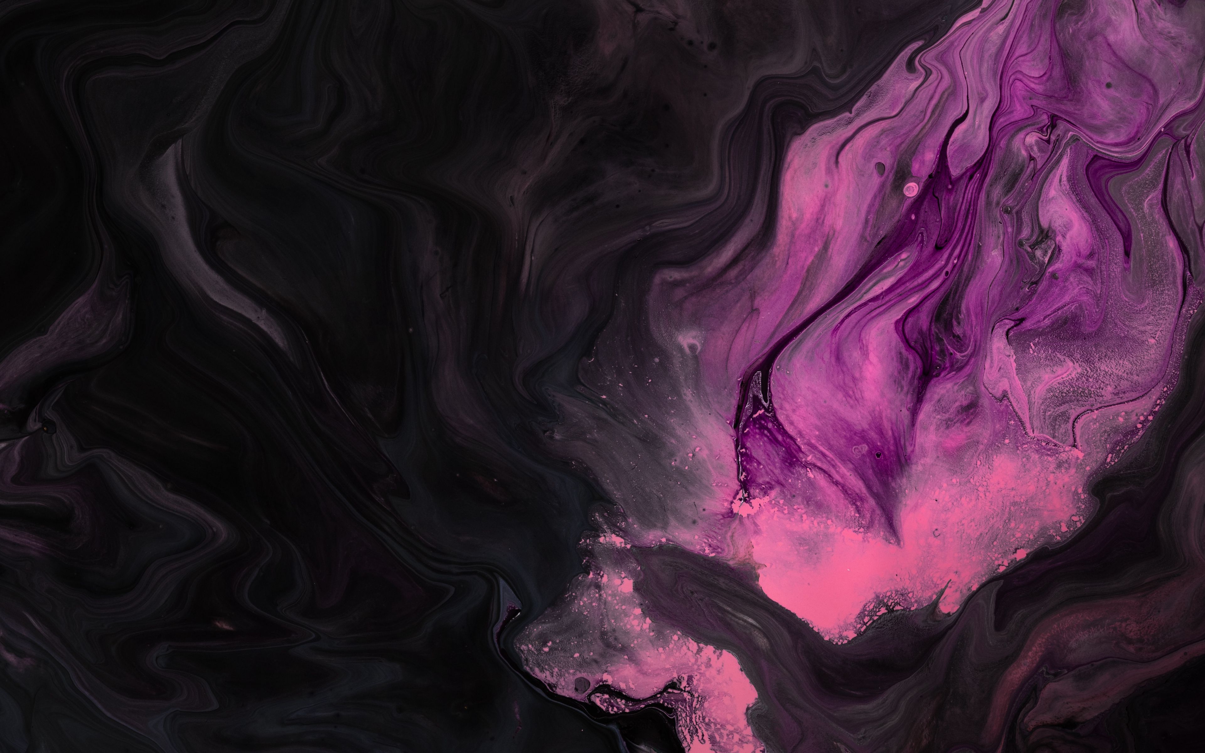 Download wallpaper 3840x2400 paint, stains, pink, black, liquid 4k