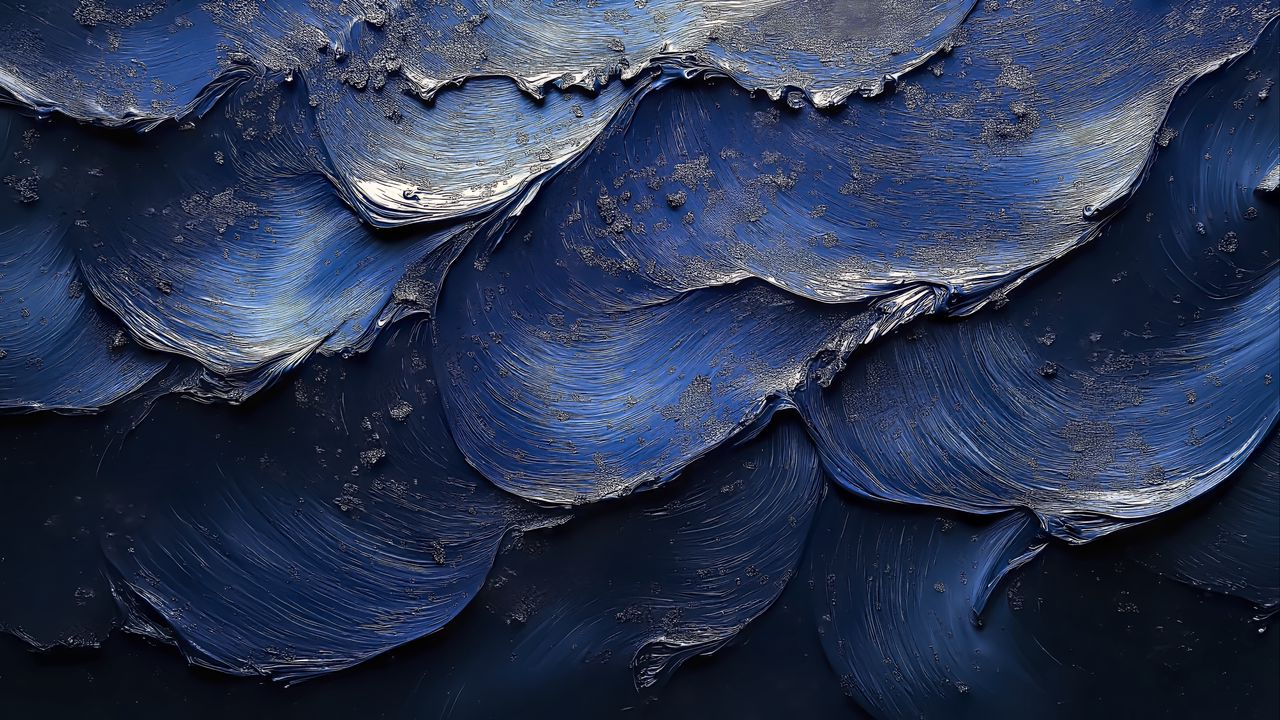 Wallpaper paint, waves, relief, texture, blue