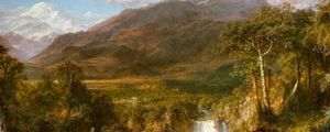 Preview wallpaper painting, canvas, art, falls, mountains, greatness, oil