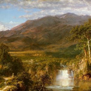Preview wallpaper painting, canvas, art, falls, mountains, greatness, oil