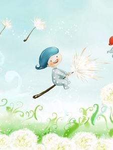 Preview wallpaper painting, paint, color, dandelion, flying, man