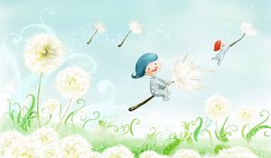 Preview wallpaper painting, paint, color, dandelion, flying, man