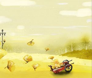 Preview wallpaper painting, paint, color, cart, field, leaves, flight