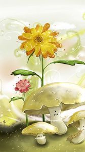 Preview wallpaper painting, paint, flowers, mushrooms, nature