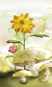 Preview wallpaper painting, paint, flowers, mushrooms, nature