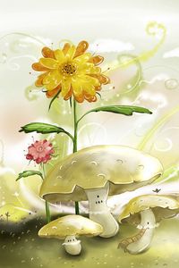 Preview wallpaper painting, paint, flowers, mushrooms, nature