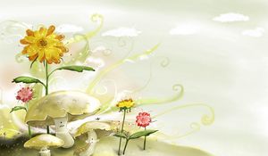 Preview wallpaper painting, paint, flowers, mushrooms, nature