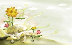 Preview wallpaper painting, paint, flowers, mushrooms, nature