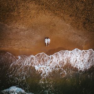 Preview wallpaper pair, beach, aerial view, sea, wave