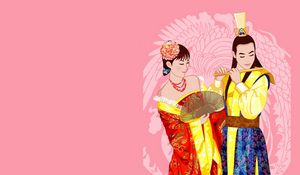 Preview wallpaper pair, china, clothing, dress, fan, musical instrument