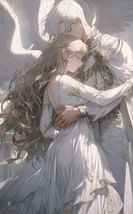 Preview wallpaper pair, wings, angels, hugs, love, white, anime