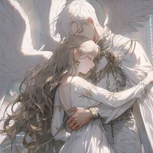 Preview wallpaper pair, wings, angels, hugs, love, white, anime