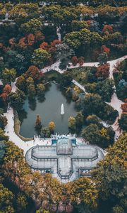 Preview wallpaper palace, trees, top view, architecture, landscape, madrid, spain