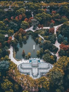 Preview wallpaper palace, trees, top view, architecture, landscape, madrid, spain