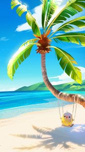 Preview wallpaper palm, bird, swing, beach, art