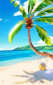 Preview wallpaper palm, bird, swing, beach, art