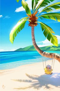 Preview wallpaper palm, bird, swing, beach, art