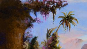 Preview wallpaper palm, flowers, painting, paint, canvas