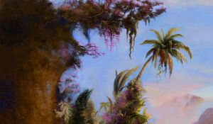 Preview wallpaper palm, flowers, painting, paint, canvas