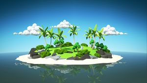 Preview wallpaper palm, island, 3d, clouds