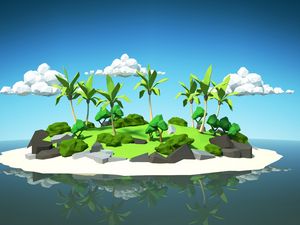 Preview wallpaper palm, island, 3d, clouds