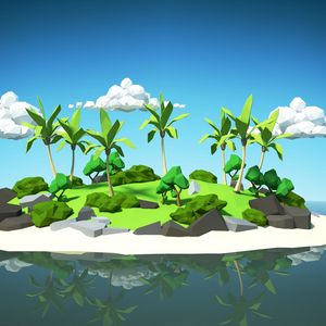 Preview wallpaper palm, island, 3d, clouds