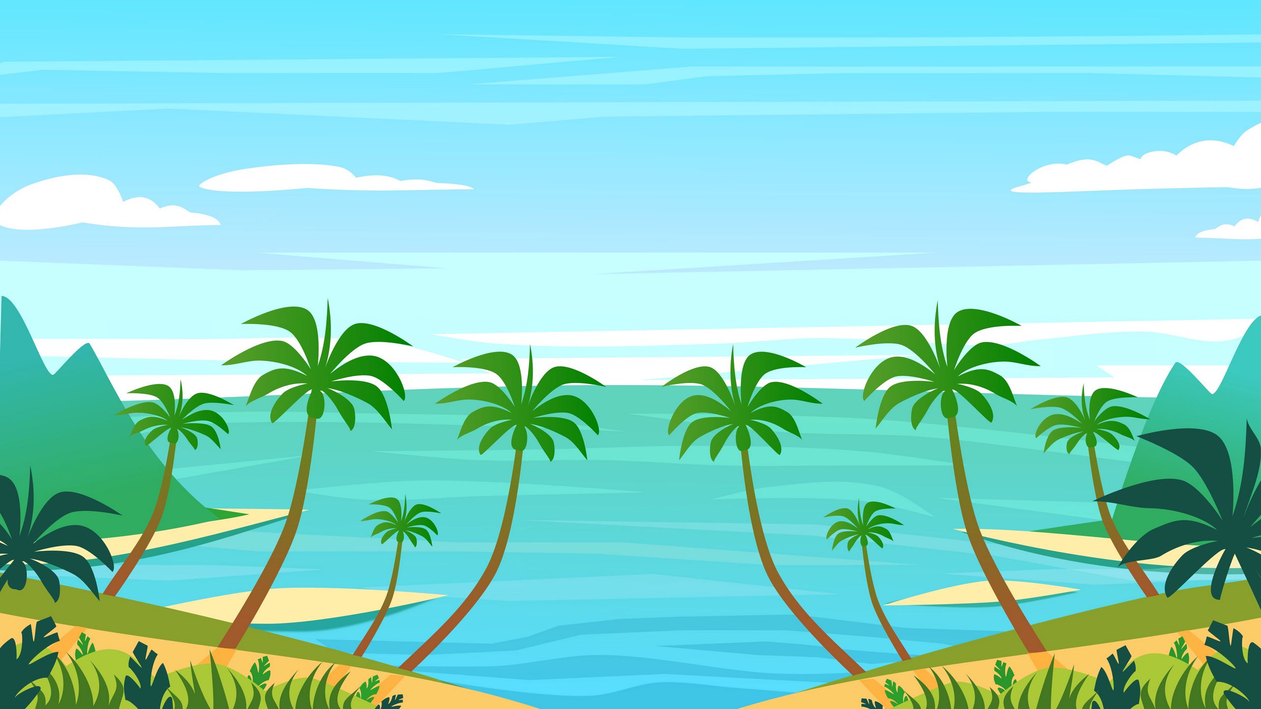 Download wallpaper 2560x1440 palm, island, art, water widescreen 16:9