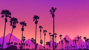 Preview wallpaper palm, mountains, moon, purple, night, art