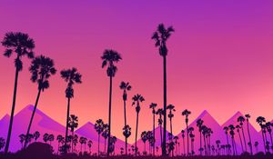 Preview wallpaper palm, mountains, moon, purple, night, art