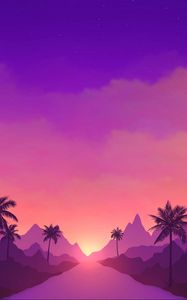 Preview wallpaper palm, road, hills, vector, art