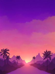 Preview wallpaper palm, road, hills, vector, art