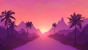 Preview wallpaper palm, road, hills, vector, art