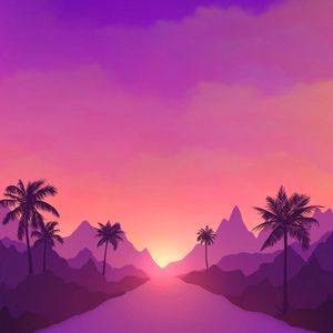 Preview wallpaper palm, road, hills, vector, art