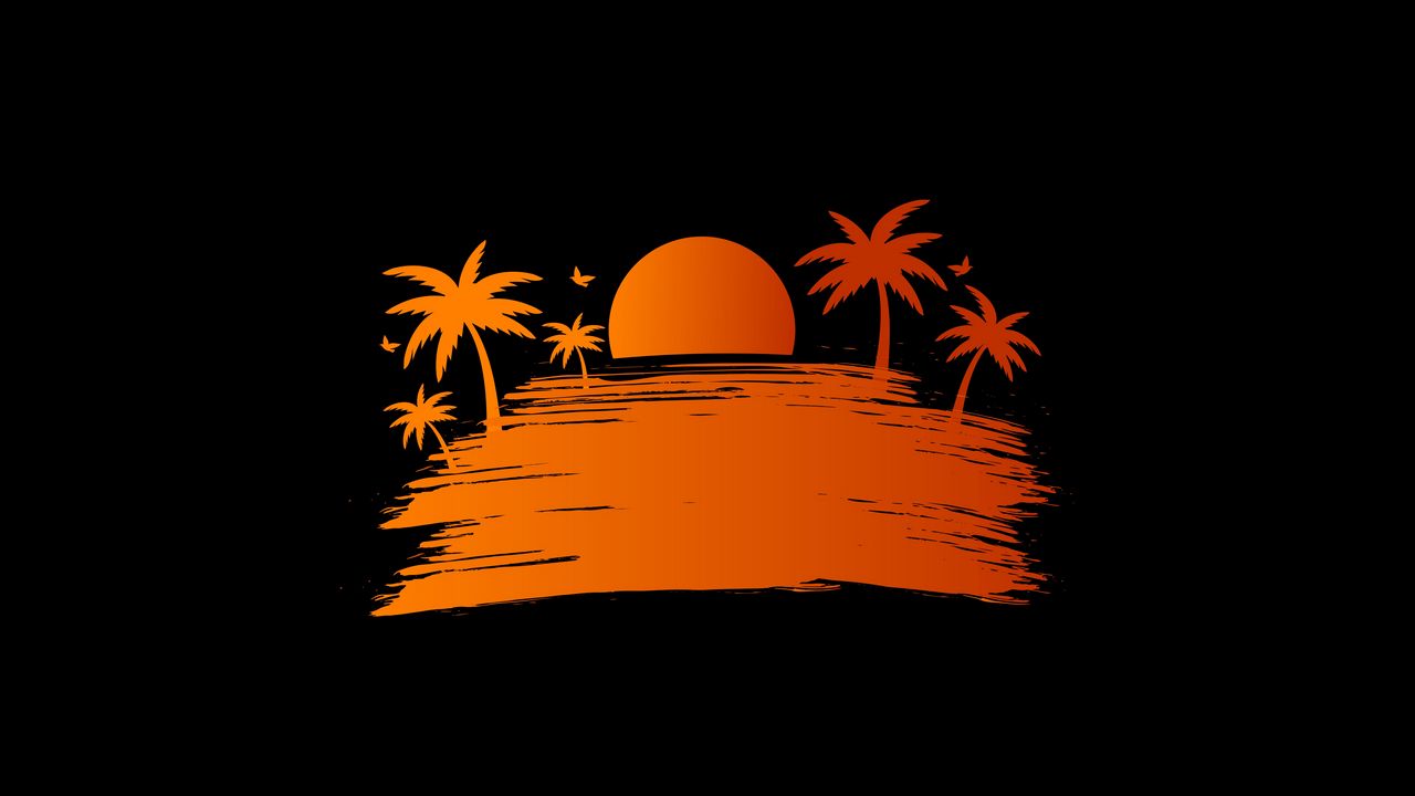 Wallpaper palm, sunset, vector, art, sun