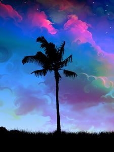 Preview wallpaper palm, tree, art, twilight, night