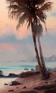 Preview wallpaper palm tree, beach, art, shore, tropics