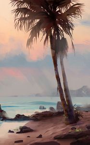 Preview wallpaper palm tree, beach, art, shore, tropics