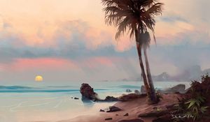 Preview wallpaper palm tree, beach, art, shore, tropics