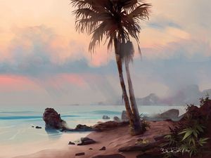 Preview wallpaper palm tree, beach, art, shore, tropics