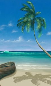 Preview wallpaper palm tree, boat, ocean, surf, art