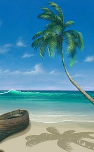 Preview wallpaper palm tree, boat, ocean, surf, art